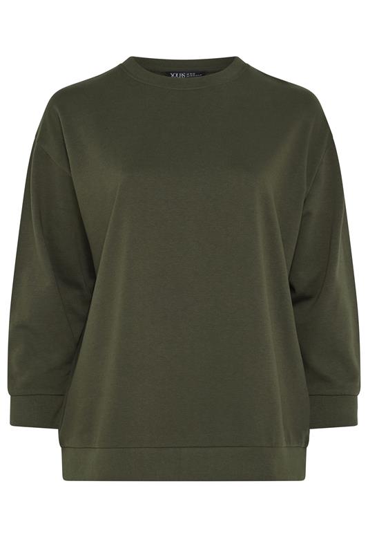 YOURS Plus Size Khaki Green Crew Neck Sweatshirt | Yours Clothing 5