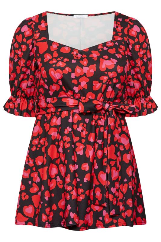 YOURS LONDON Plus Size Curve Red Animal Heart Print Peplum Top | Yours Clothing  6