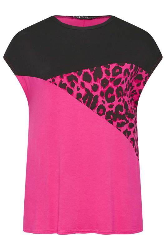 LIMITED COLLECTION Plus Size Hot Pink Leopard Print Colour Block T-Shirt | Yours Clothing 6