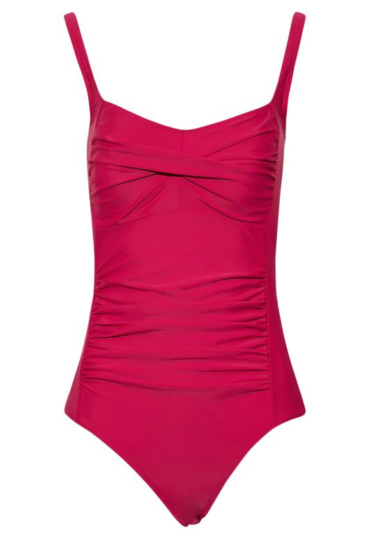 LTS Tall Women's Hot Pink Tie Front Ruched Swimsuit | Long Tall Sally  5