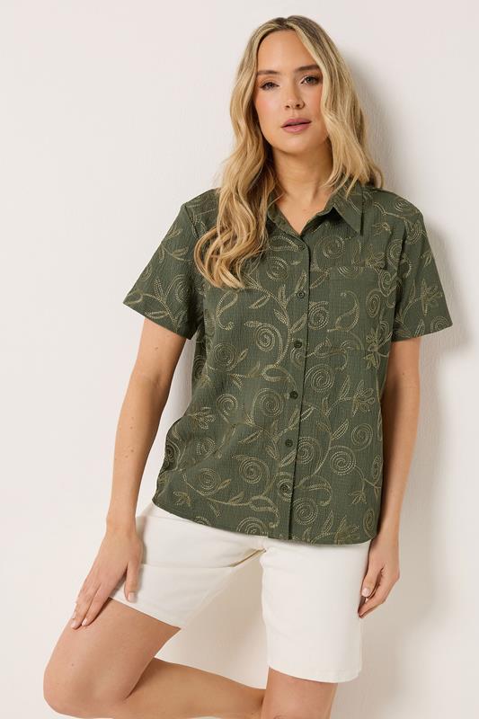 LTS Tall Women's Olive Green Floral Embroidered Shirt | Long Tall Sally 2
