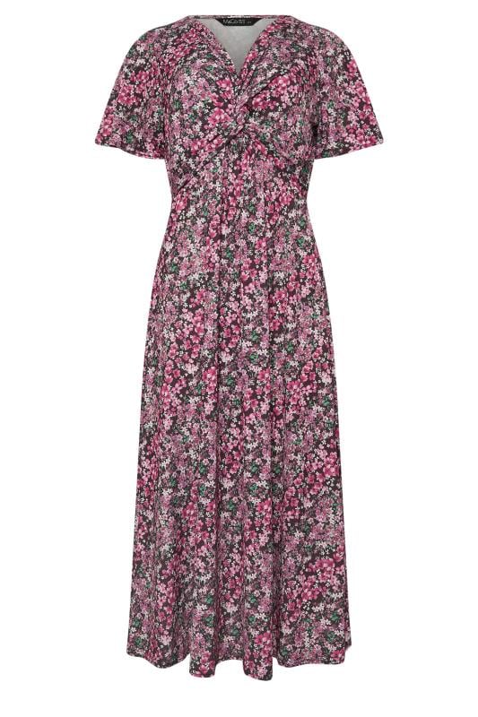 M&Co Pink Floral Print Twist Front Short Sleeve Dress | M&Co 6