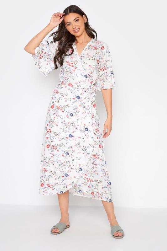 Tall Women's LTS White Floral Print Wrap Dress | Long Tall Sally 1