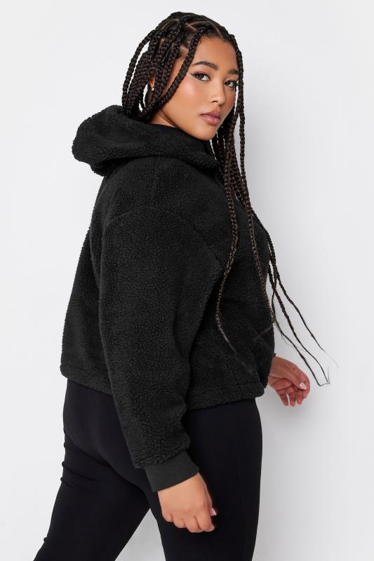YOURS Plus Size Black Teddy Cropped Fleece Hoodie | Yours Clothing