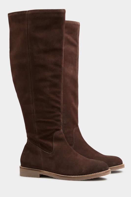 LTS Brown Suede Knee High Boots In Standard Fit | Long Tall Sally  1