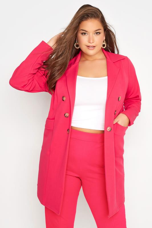 LIMITED COLLECTION Curve Hot Pink Button Blazer_E.jpg