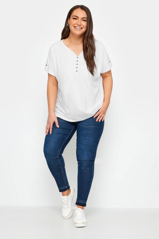YOURS Curve Plus Size White Henley T-Shirt | Yours Clothing  2