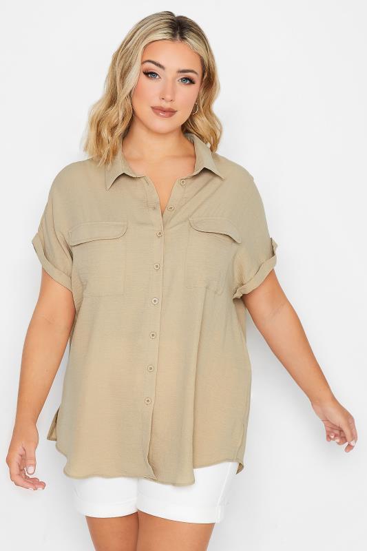 Plus Size  YOURS Curve Beige Brown Utility Short Sleeve Shirt