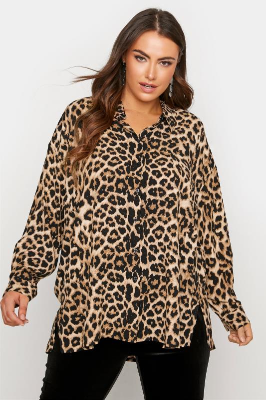  dla puszystych YOURS LONDON Beige Leopard Print Oversized Shirt