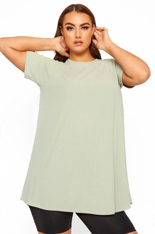 LIMITED COLLECTION Sage Green Ribbed Swing T-Shirt 1