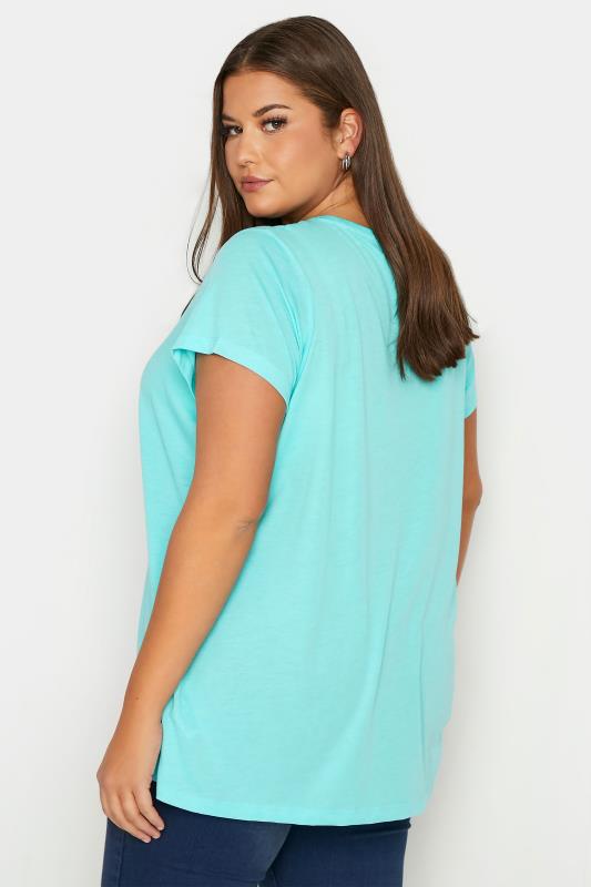 Curve Bright Aqua Blue Short Sleeve Basic T-Shirt 3