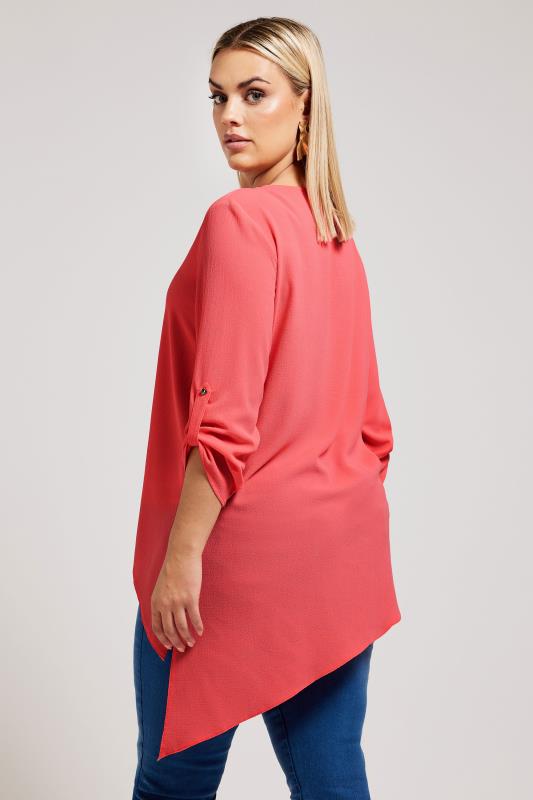 YOURS LONDON Plus Size Pink Asymmetric Hem Blouse | Yours Clothing 3