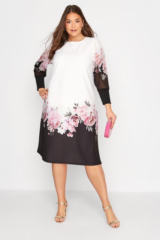 YOURS LONDON Plus Size White Floral Border Dress | Yours Clothing 1