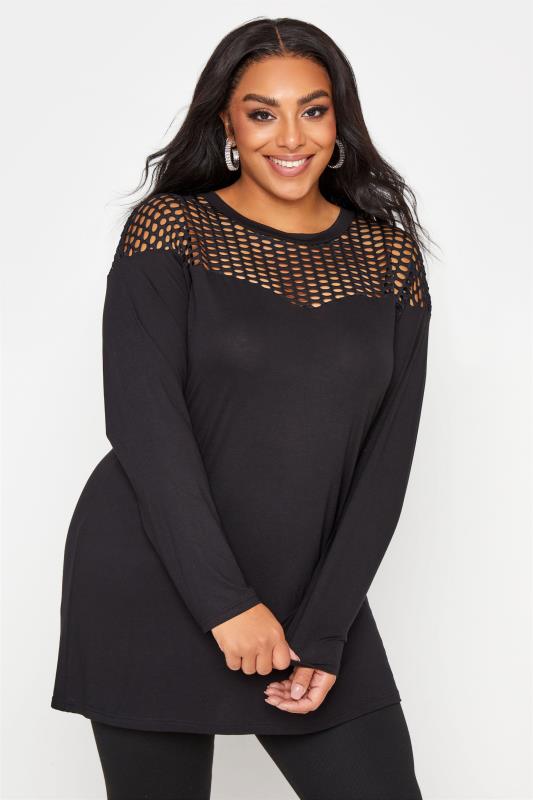  Grande Taille LIMITED COLLECTION Black Long Sleeve Fishnet Top