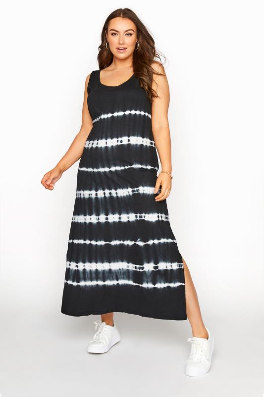 Curve Black Tie Dye Print Maxi Dress 2