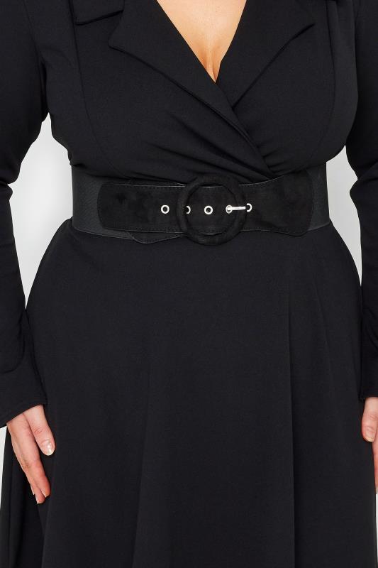 Black Faux Suede Buckle Wide Stretch Belt | Yours Clothing 1