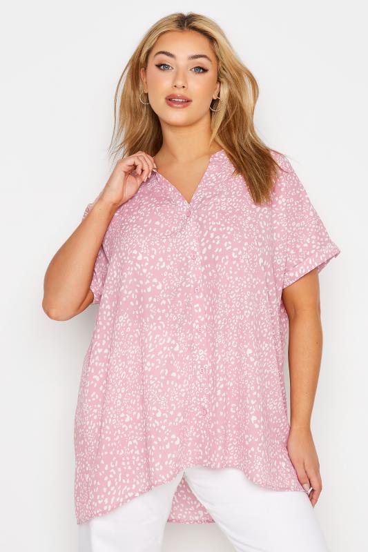 Curve Pink Leopard Print Grown On Sleeve Shirt_A.jpg