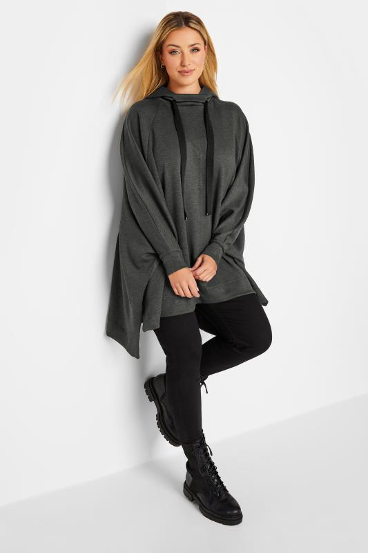 YOURS LUXURY Plus Size Charcoal Grey Tie Detail Oversized Hoodie | Yours Clothing 3
