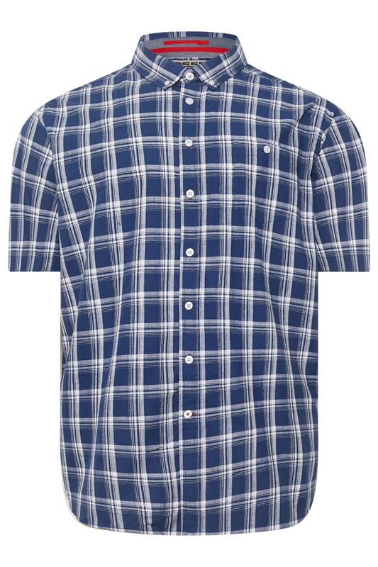 D555 Big & Tall Navy Blue Check Pocket Short Sleeve Shirt | BadRhino 2