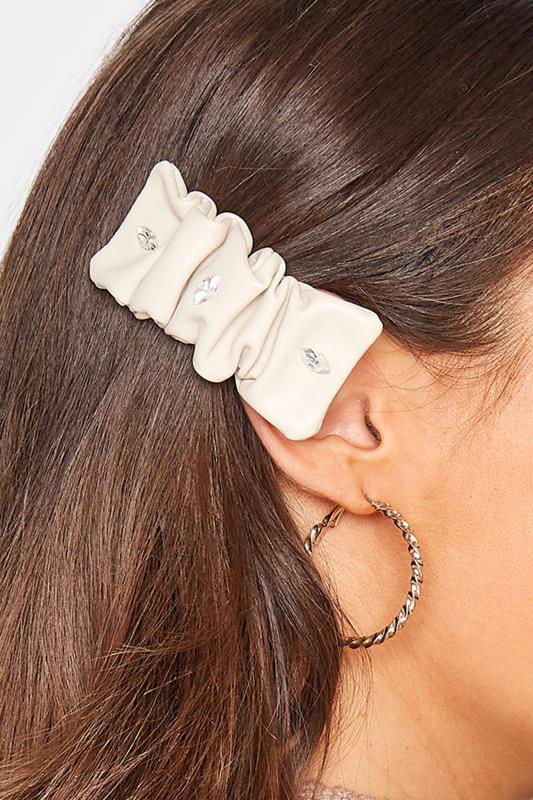 2 PACK Beige Brown Ruched Embellished Hair Clips | Yours Clothing 3