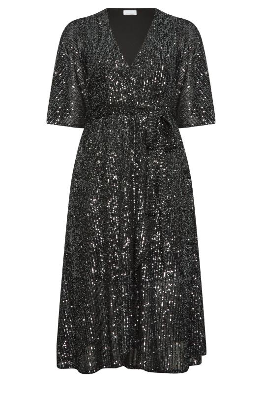 YOURS LONDON Plus Size Silver Sequin Embellished Double Wrap Dress | Yours Clothing 6