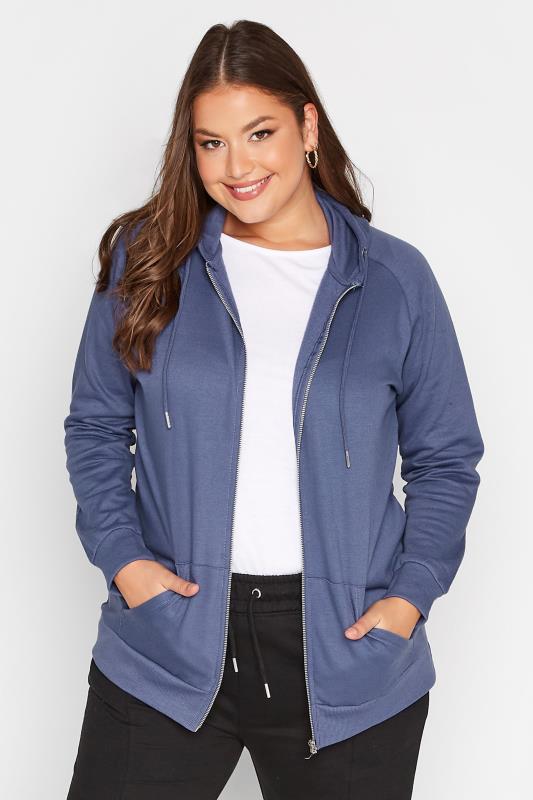 Plus Size  YOURS Curve Blue Zip Hoodie