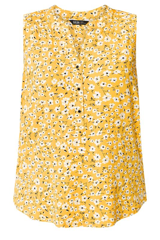 YOURS Plus Size Yellow Floral Notch Neck Vest Top | Yours Clothing 5