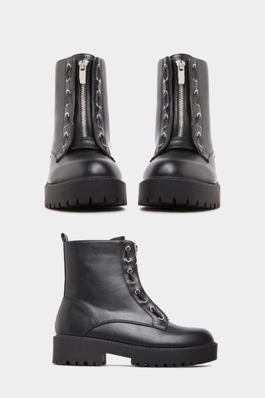LIMITED COLLECTION Black Vegan Faux Leather Zip Chunky Boots In Wide E Fit 2