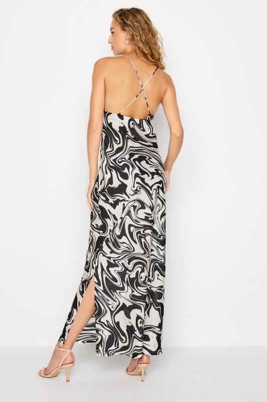 LTS Tall Black Marble Print Satin Slip Cami Maxi Dress 3