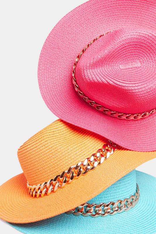 Bright Orange Straw Chain Fedora Hat | Yours Clothing  5