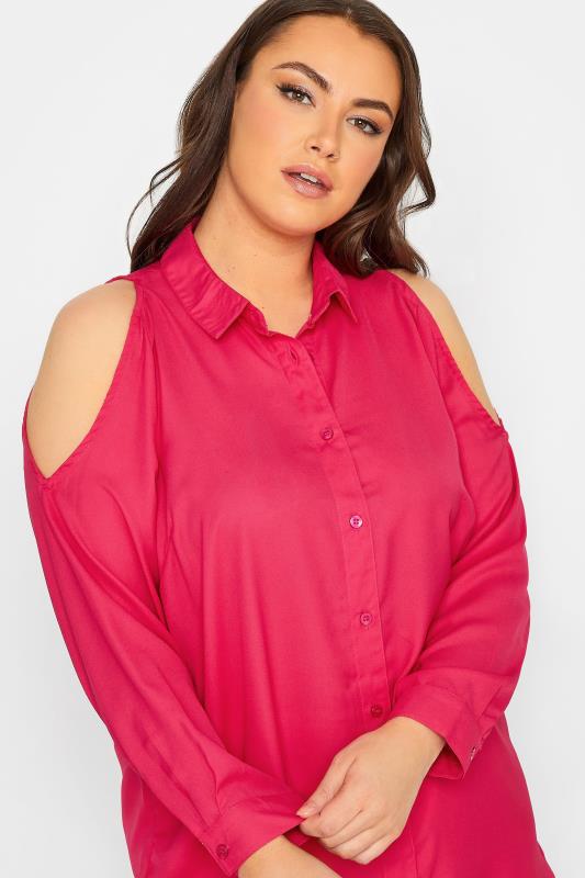 Plus Size Hot Pink Cold Shoulder Shirt | Yours Clothing 4