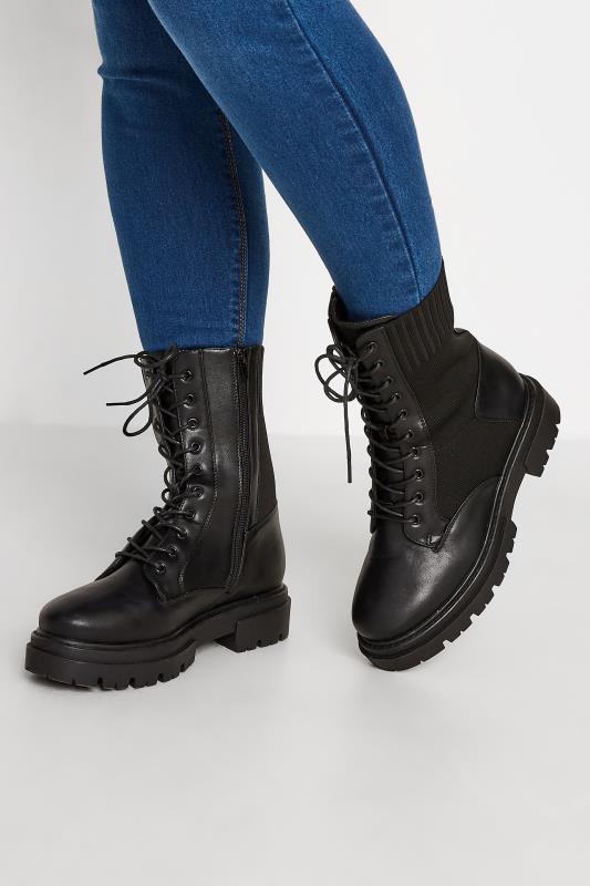  Grande Taille LIMITED COLLECTION Black Chunky Sock Lace Up Boots In Extra Wide EEE Fit