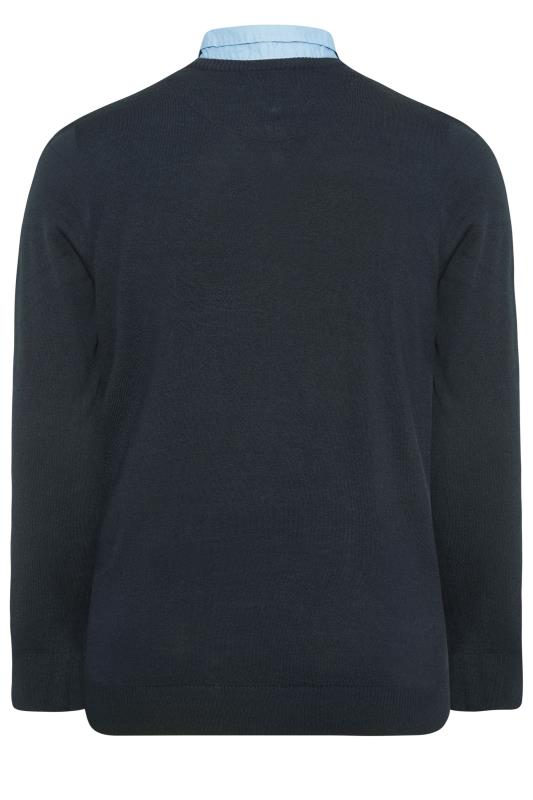BadRhino Navy Blue & Light Blue Essential Mock Shirt Jumper | BadRhino 4