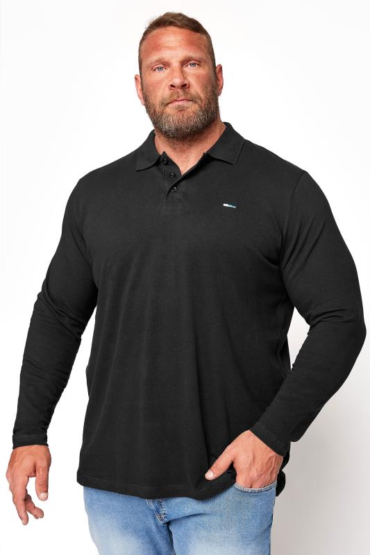  Grande Taille BadRhino Big & Tall Black Essential Long Sleeve Polo Shirt