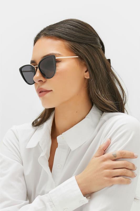 Tall  Yours Black & Gold Oversized Cat Eye Sunglasses