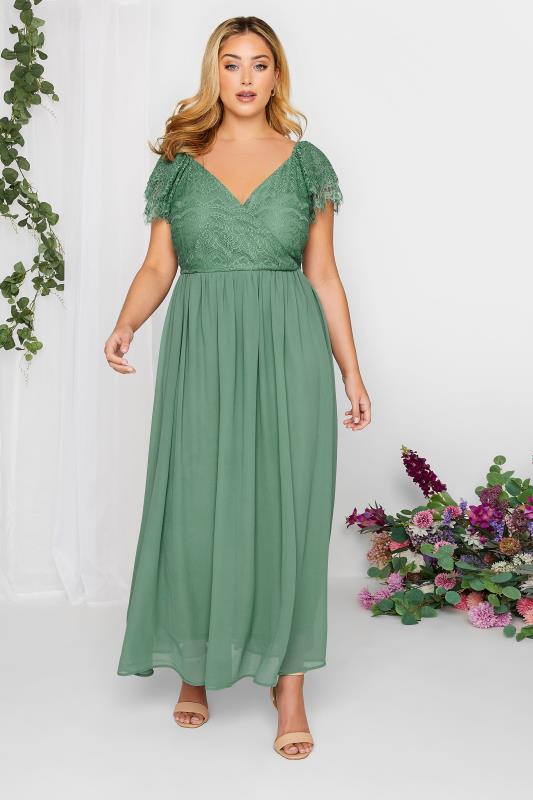 YOURS LONDON Plus Size Green Lace Detail Wrap Maxi Dress | Yours Clothing 2
