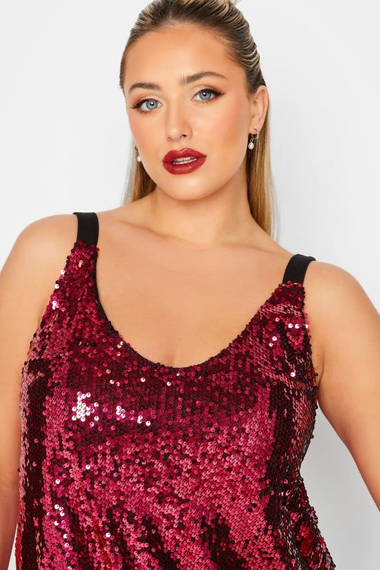 YOURS LONDON Plus Size Red Sequin Embellished Cami Top | Yours Clothing 5
