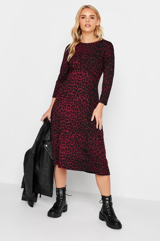 Petite  Petite Dark Red Leopard Print Midi Dress