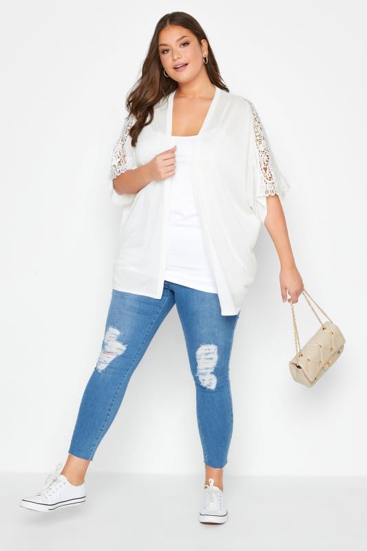 White Lace Sleeve Kimono Cardigan | Yours Clothing 2