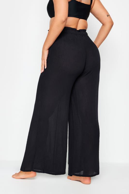 Plus Size Black Wide Leg Beach Trousers | Yours Clothing 4