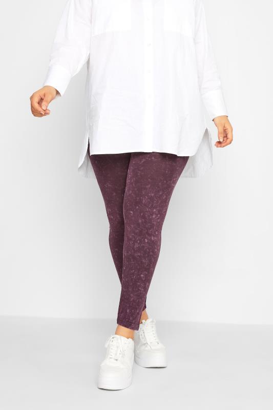 Plus Size  YOURS Curve Burgundy Red Acid Wash Stretch Leggings