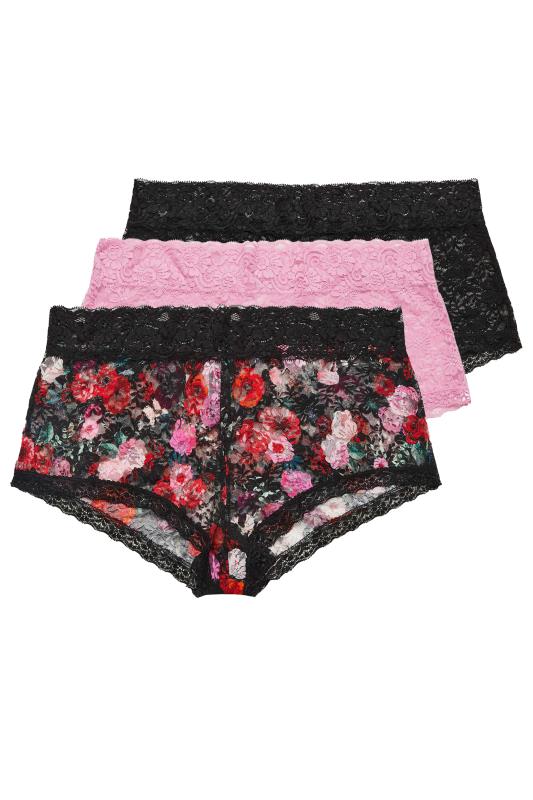 YOURS 3 PACK Plus Size Black Floral Print Lace Full Briefs | Yours Clothing 4
