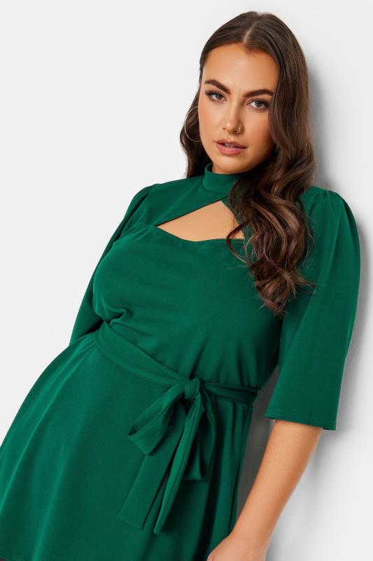 YOURS LONDON Plus Size Green Cut Out Detail Peplum Top | Yours Clothing 4