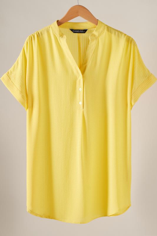 EVANS Plus Size Lemon Yellow Woven Check Blouse | Evans 5