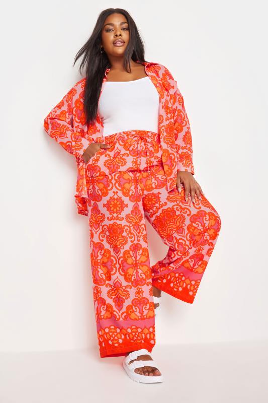 Plus Size  LIMITED COLLECTION Curve Orange Abstract Print Wide Leg Trousers