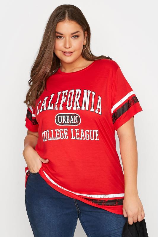 Plus Size Red 'California' Logo Printed T-Shirt | Yours Clothing 1