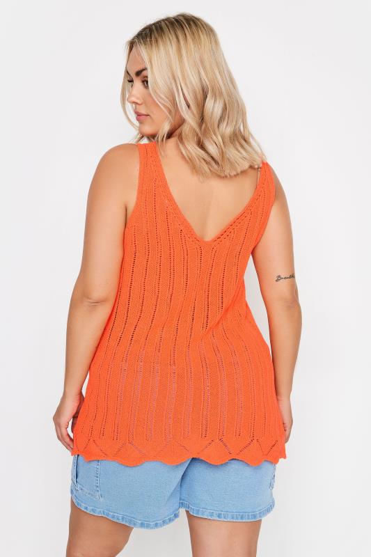 YOURS Plus Size Orange Crochet Knitted Vest Top | Yours Clothing 5