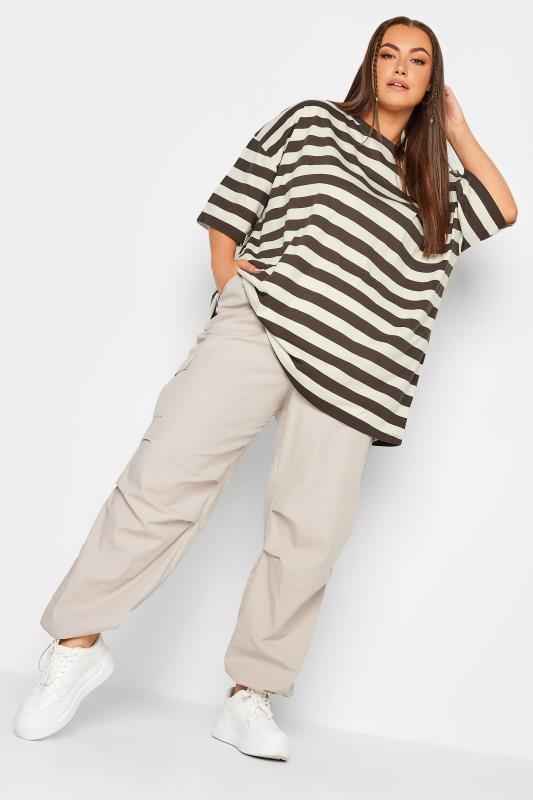 YOURS Plus Size Curve Brown Stripe Oversized Boxy T-Shirt | Yours Clothing  4