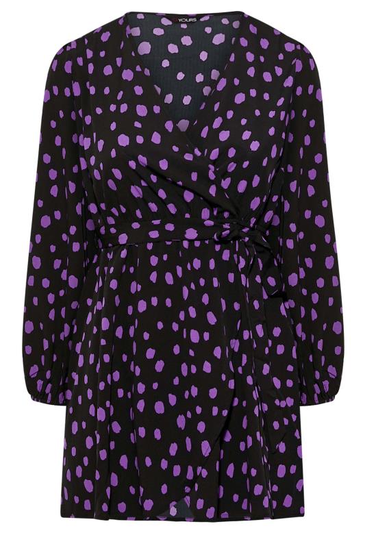 Plus Size Black & Purple Dalmatian Print Balloon Sleeve Wrap Top | Yours Clothing 6