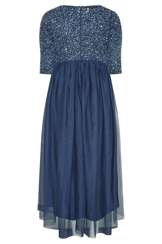 LUXE Plus Size Navy Blue Sequin Hand Embellished Maxi Dress | Yours Clothing  7